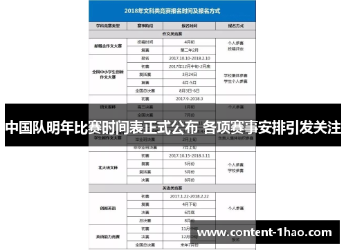 中国队明年比赛时间表正式公布 各项赛事安排引发关注 中国队明年比赛时间表正式公布 各项赛事安排引发关注